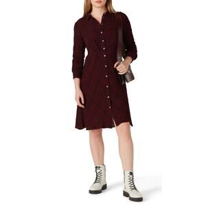 Thakoon Collective Plaid Shirtdress Women’s Size 4 Red Black Crinkled Grunge